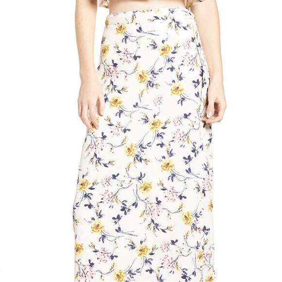 Ten Sixty Sherman Wrap Maxi Skirt Women's Size L Ivory Floral Side Tie Lined - Picture 7 of 9